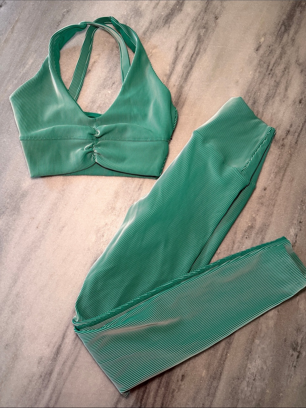 Beach Riot Mint Green Ribbed Sports Bra & Leggings Set